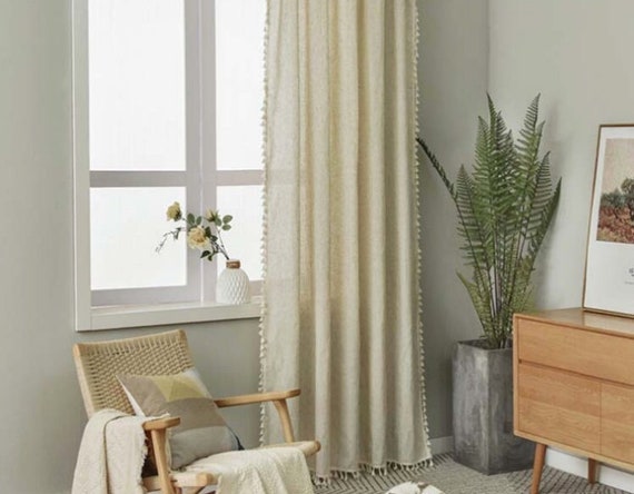 Curtain Linen & Cotton Beige With Tassels Boho Curtain Children's