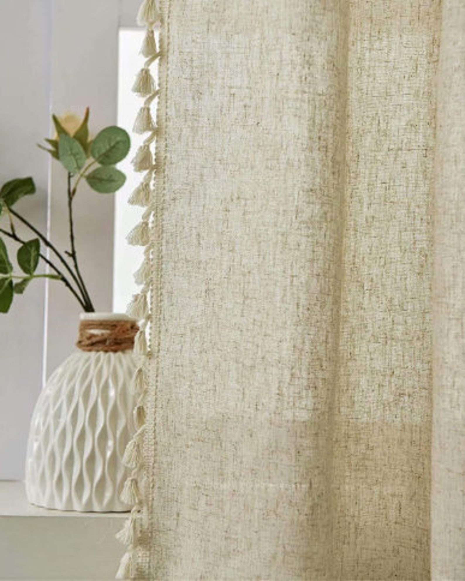 Vorhang beige Boho Style mit Quasten Baumwolle & Leinen Etsy.de