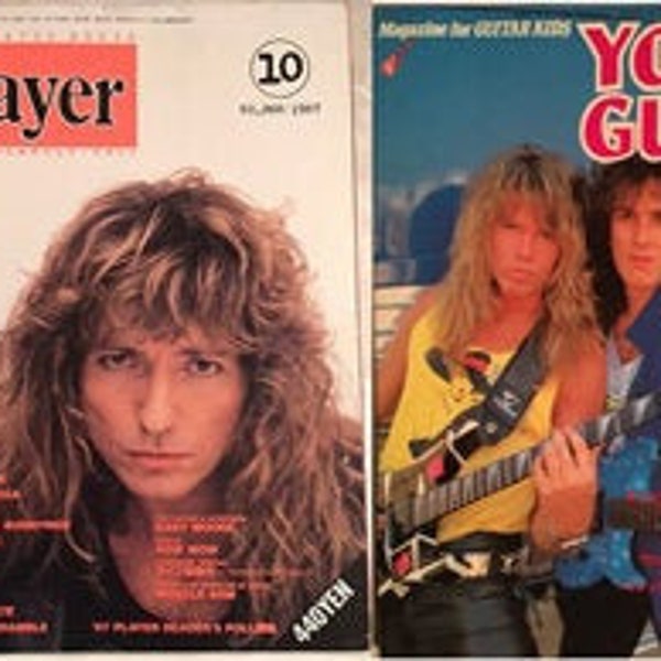 Rock band magazines from Japan . Player and Young Guitar 1987 . Advertisements, sheet music , pictures and interviews . Written in Japanese