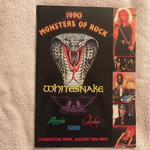 Monsters of Rock, Donington Festival 1990 program . Bands : Whitesnake, Poison, Aerosmith, Quireboys, Thunder . Price is for EACH !