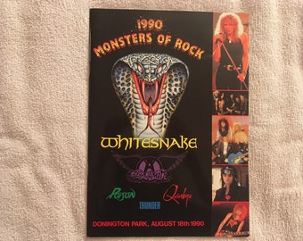 Monsters of Rock, Donington Festival 1990 program . Bands : Whitesnake, Poison, Aerosmith, Quireboys, Thunder . Price is for EACH !