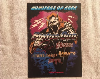 Monsters of Rock, Castle Donington England . Tour program ( tour book ) from the 1982 Festival . Status Quo , Saxon, Gillan, Anvil