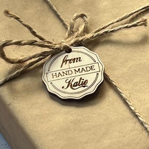 Personalized Engraved Wooden Tags for Handmade Items – Custom Labels, Logo, DIY Craft, Knitting, Crochet, Sewing & Small Biz Branding