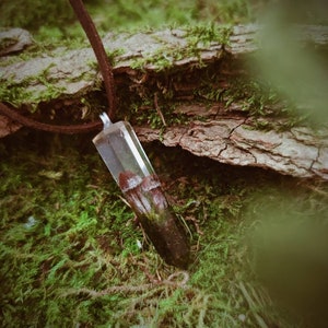 Natural Piece of Forest Resin Crystal pendant Necklace Moss, Fern and Mushrooms Brown mushroom