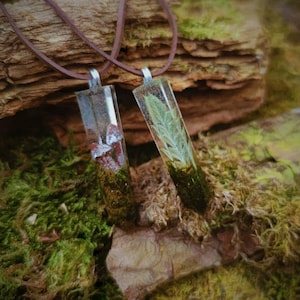 Natural Piece of Forest Resin Crystal pendant Necklace Moss, Fern and Mushrooms