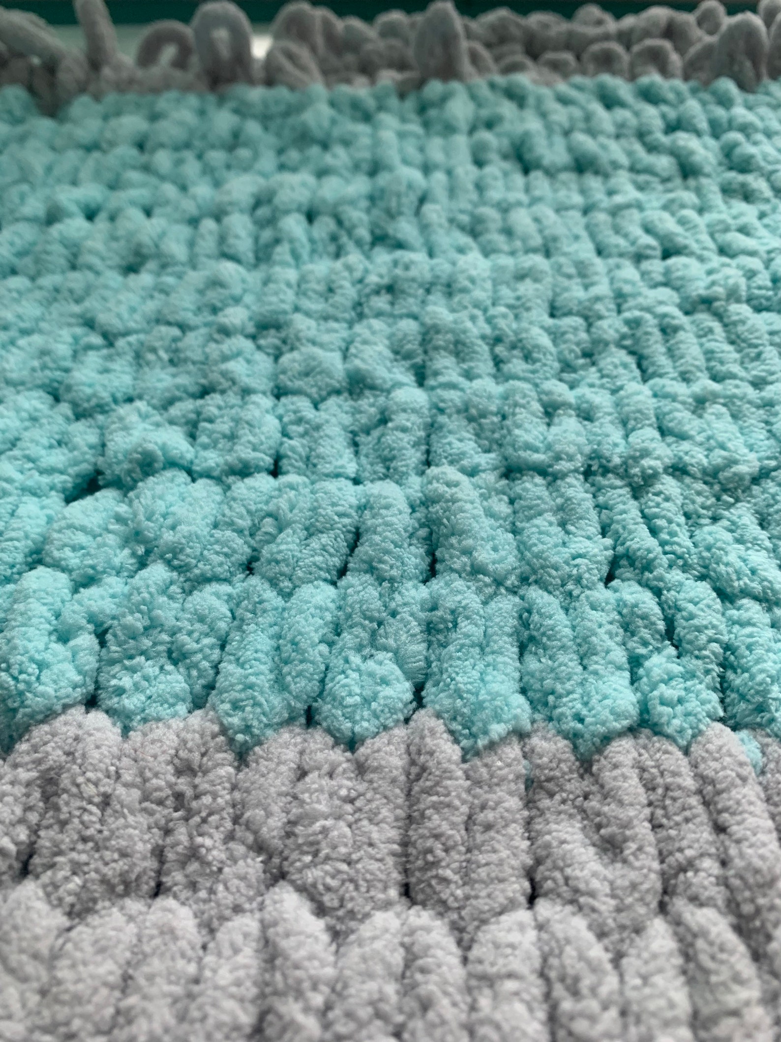 Handmade Grey & Turquoise Finger Knit Baby Blanket Etsy