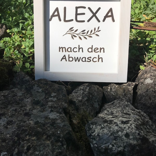 Holzbild "Alexa mach den Abwasch", Bild, Holzbild, Schild, Küche, Wohnung, Deko, Vintage, Gaststätte