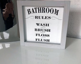 Bathroom rules Bild, Holzbild, Schild, Badezimmer, Gäste WC, Toilette, Bad, Deko, Vintage