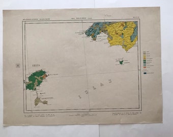 Mapas geológicos antiguos Islas Baleares (España), 1909, escala 1:400.000