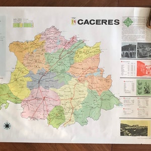 Vintage geographical map province of Cáceres (Spain), 1964