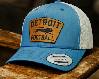 Detroit Football Leather Patch Mesh Back Trucker Hat