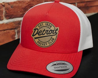 Detroit Hockey Stadium Series Leather Patch Mesh Back Trucker Hat