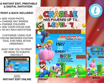 Super Mario Bros Invitation Etsy France