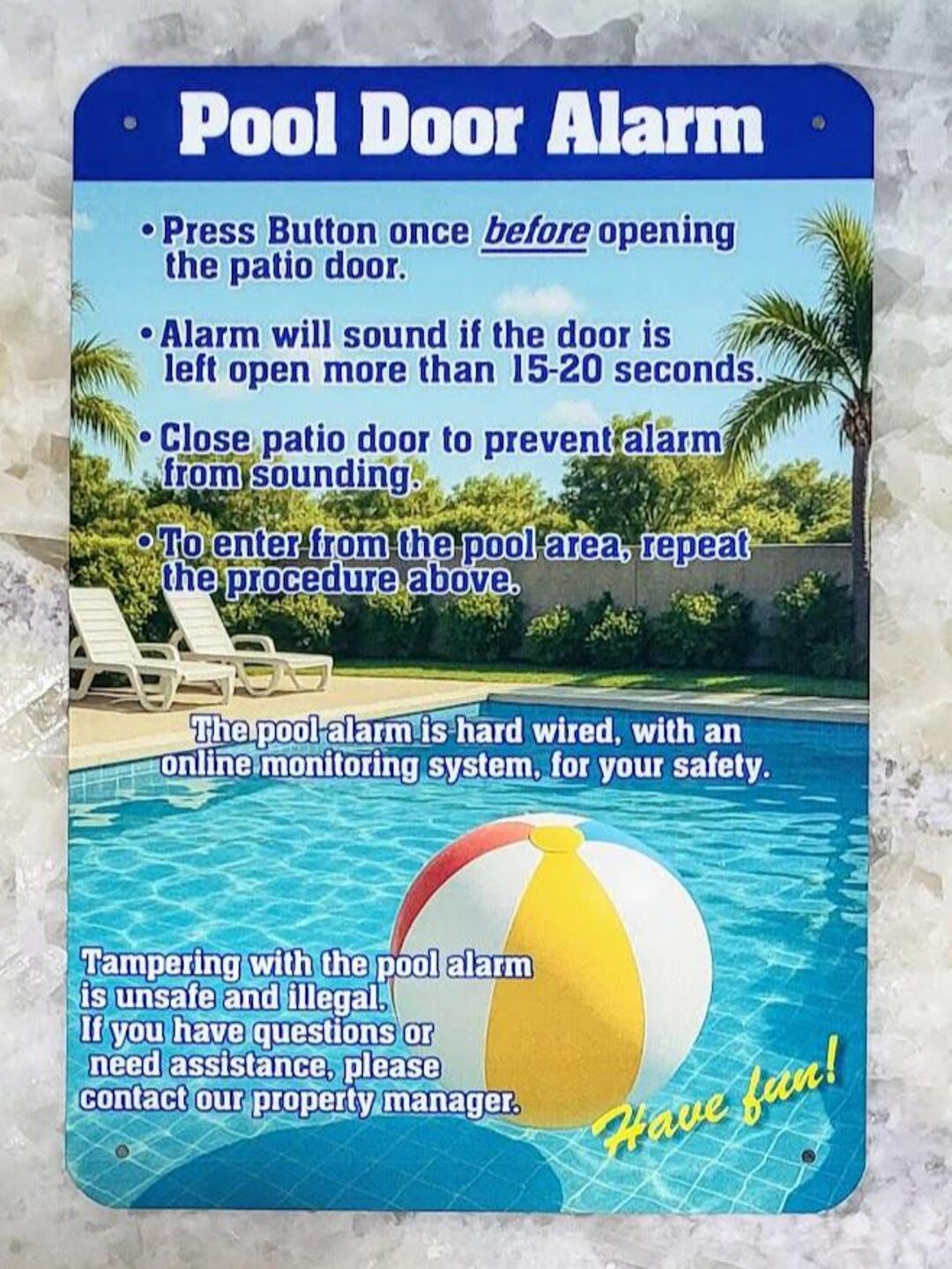 Pool Safety Alarm Rules Sign - Vacation or Short Term Rental Guest ...