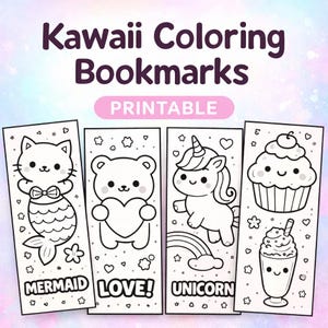 Kawaii Colouring Bookmarks Printable | Cute Colouring Bookmarks for Kids | Adorable Coloring Bookmark Set | Digital Download