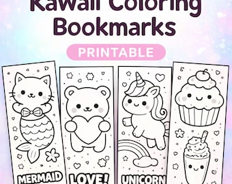 Marcadores para colorear kawaii imprimibles / Marcadores para colorear lindos para niños / Adorable set de marcapáginas para colorear / Descarga digital