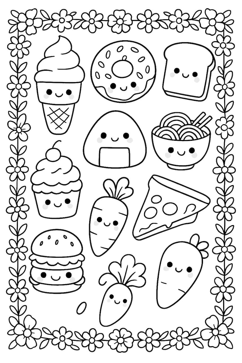 Kawaii Coloring Pages • 3-page Printable Set • Cute Food, Boba Tea ...