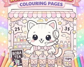Páginas para colorear kawaii • Comida, té de burbujas, animales • Juego de actividades para niños (Descarga en PDF)