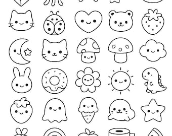 Páginas para colorear kawaii • Set imprimible de 3 páginas • Comida linda, té boba y animales • Páginas de actividades para niños • Descarga instantánea