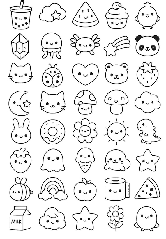 Kawaii Coloring Pages • 3-Page Printable Set • Cute Food, Boba Tea & Animals • Kids Activity Pages • Instant Download