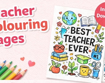 Páginas para colorear kawaii de agradecimiento al maestro/Arte lineal en blanco y negro imprimible A4/Actividad para el aula para niños de 5 a 8 años/Regalo de agradecimiento al maestro/