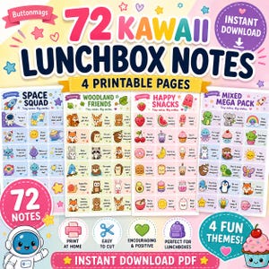 72 Kawaii Lunchbox Notes, Space Squad, Woodland Friends, Happy Snacks (Digital Download)