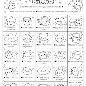 Kawaii Kindness Bingo Coloring Pages • Kids Activity Set (Instant Download)