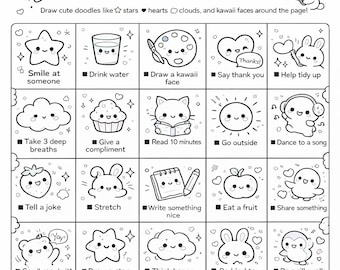 Kawaii Coloring Pages • 3-Page Printable Set • kindness bingo • Kids Activity Pages • Instant Download•Classroom Activity• Home school