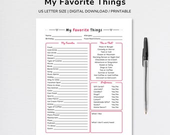 Lijst met favoriete dingen, lijst met favoriete dingen, leer mij kennen, leer mij kennen, over mij-enquête, medewerkersvragenlijst, teambuilding