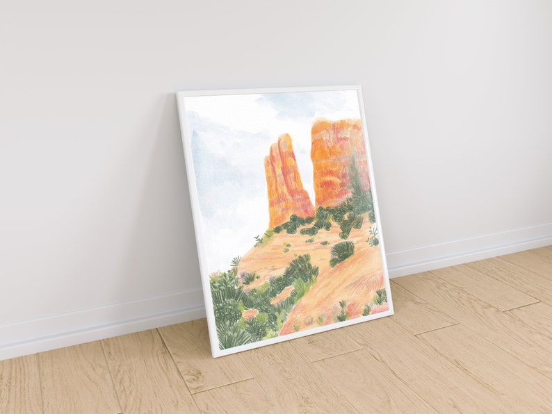 Printable Landscape Illustration Wall Art Cathedral Rock in Sedona ...