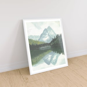 Printable Mountain With Pine Trees Forest and Lake Scenery Painting ...