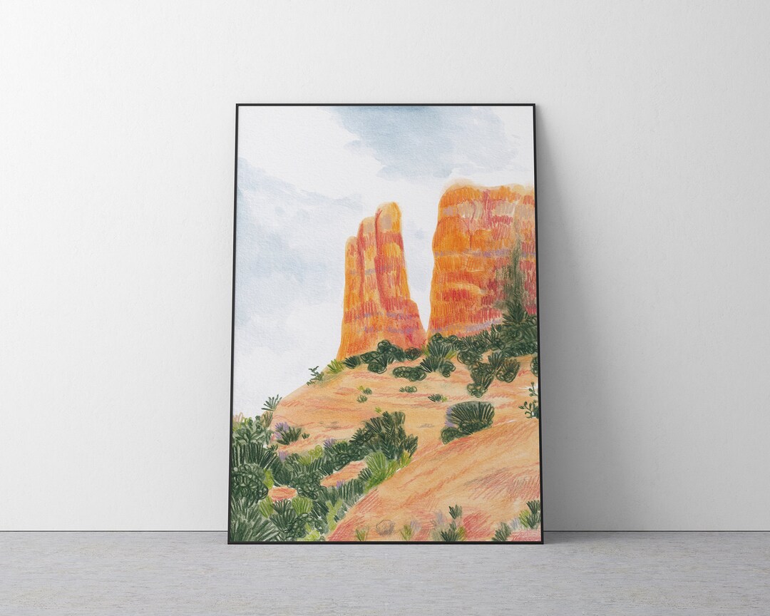 Printable Landscape Illustration Wall Art Cathedral Rock in Sedona ...