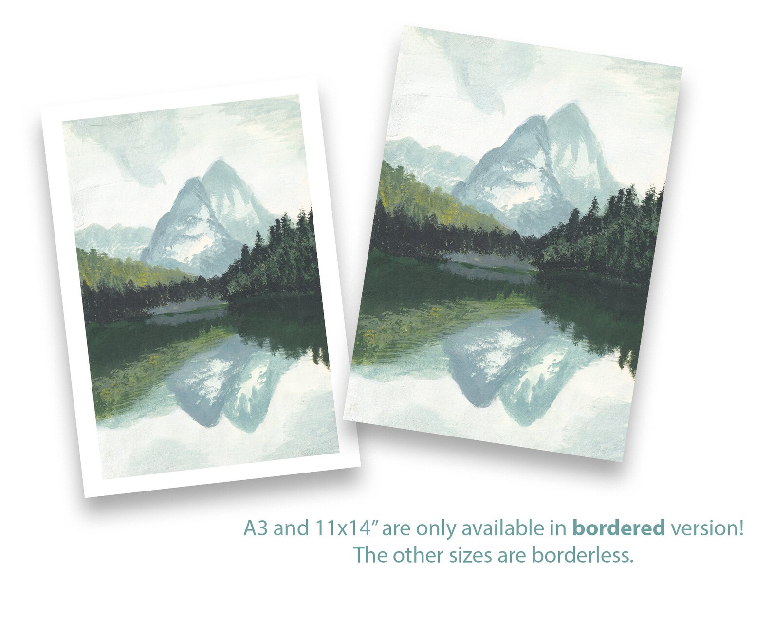 Printable Mountain With Pine Trees Forest and Lake Scenery Painting ...