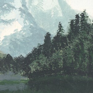 Printable Mountain With Pine Trees Forest and Lake Scenery Painting ...