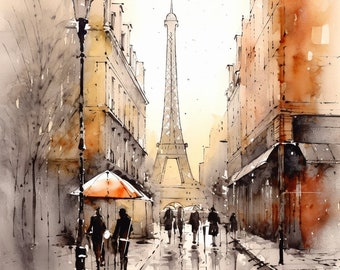 Eternal Paris: A Continuos Line and Wet in Wet Watercolour Drawing of the City of Love