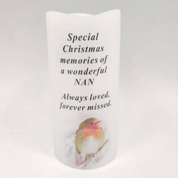 Nan Memorial LED Light Up Christmas Candle Robin Candle Graveside Memory Remembrance Cemetery Garden