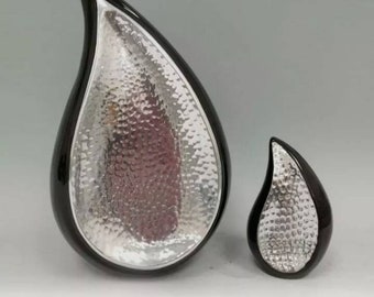 Große Urne Neue Schwarz & Silber Tear Drop Denim Full Size 100% Human Große Einäscherung Asche Halter Urne 28cm Andenken separat erhältlich