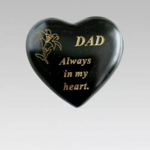 Dad Memorial Graveside Small Black & Gold Lily Heart Stone Plaque Ornament