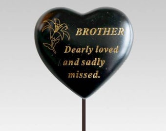 Brother Memorial Black Gold Resin Memorial Lily Heart Stick Stake Graveside Crematorium Cemetery Garden Remembrance