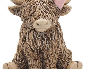 Highland Cow Ornament With Pink Bow Figurine Home Decorations See Description