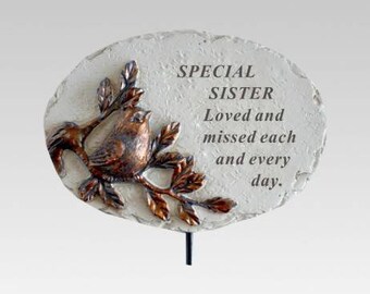 Special Sister Love & Missed Robin Bird Memorial Tribute Stick Graveside Plaque Cemetery Garden Remembrance