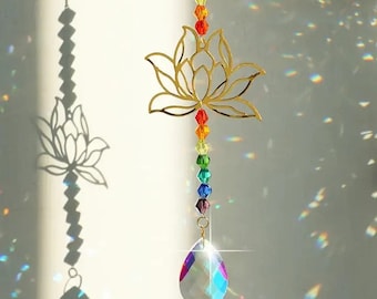 Lotus Coloured Gold Crystal Sun Catcher Prism Pendant Suncatcher Rainbow Maker Window Hanging UK