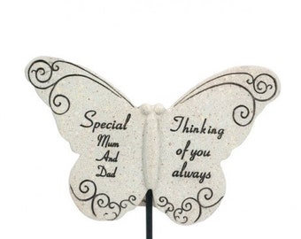 Mum and Dad Memorial Thinking of Special Butterfly Tribute Stick Graveside Plaque Cemetery Garden Remembrance Mother's Day