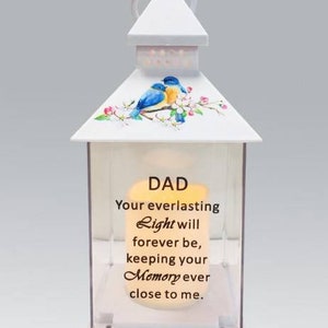 Father's Day Dad Memorial Grave Birds flickering candle Lantern With Timer Battery Operated 25cms Remembrance Cemetery Father's Day image 1