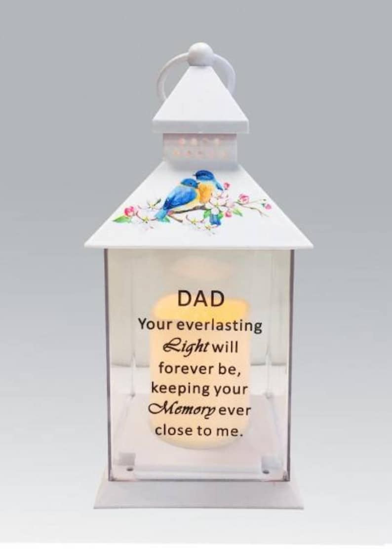 Father's Day Dad Memorial Grave Birds flickering candle Lantern With Timer Battery Operated 25cms Remembrance Cemetery Father's Day image 1