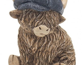 Highland Cow Ornament With Flat Cap Figurine Home Decorations See Description