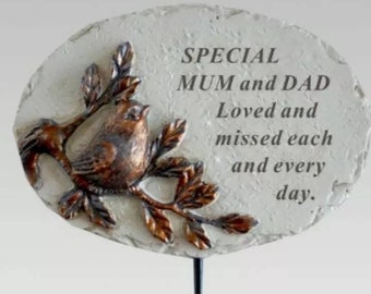 Special Mum and Dad Love Missed Robin Bird Memorial Tribute Stick Graveside Plaque Cemetery Garden Remembrance