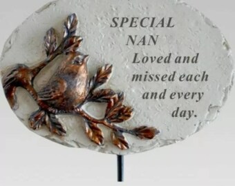 Special Nan Love & Missed Robin Bird Memorial Tribute Stick Garden Graveside Plaque Remembrance Cremation