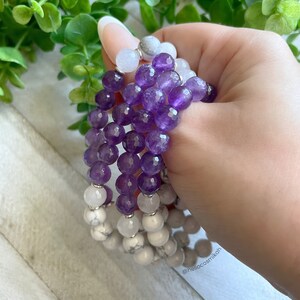 Stress Relief Crystal Bracelet, Calm The F*ck Down Bracelet, I am Calm, Boho Handmade Bracelet Gift, Amethyst, Howlite and Moonstone