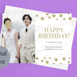Carte numérique K-Pop drôle imprimable avec visage remplissable | Cadeau de comédie pour les fans de K-Pop| Taehyung BTS | V